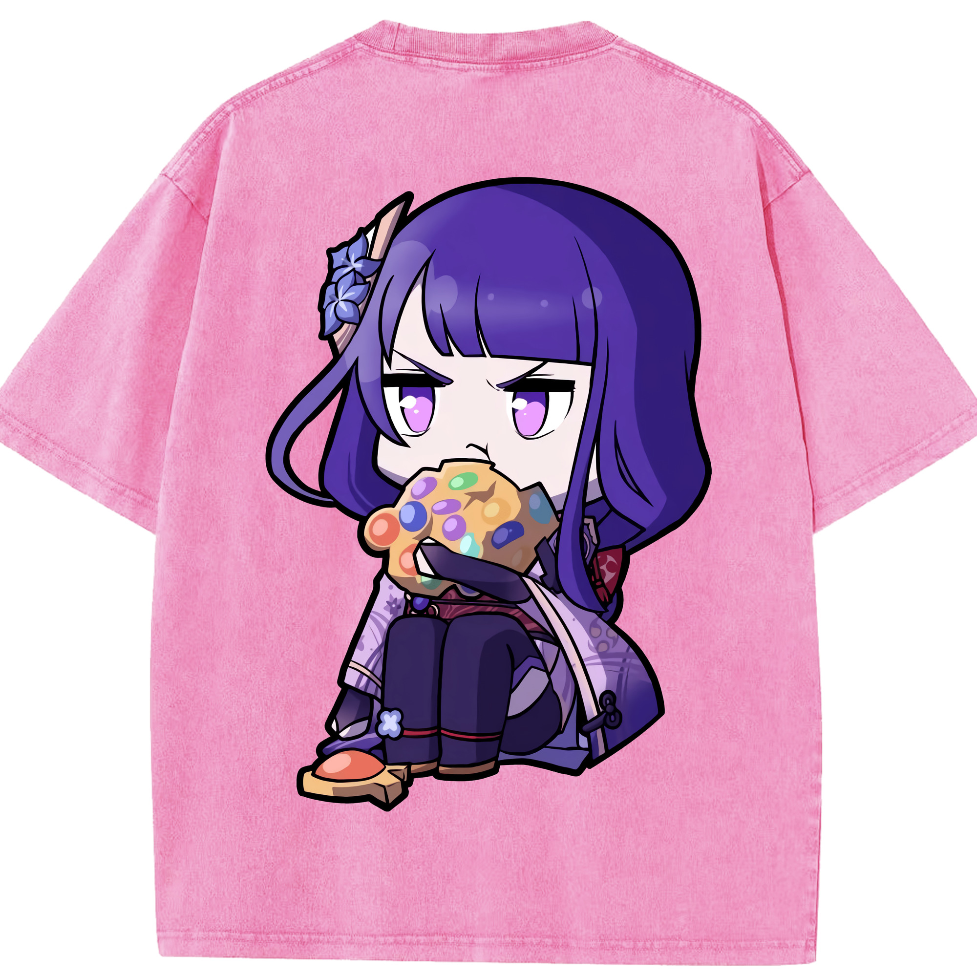 げんし神 雷電将軍 らいでんしょうぐん genshin Raiden Shogun 綿100% ヴィンテージ風 半袖Tシャツ（背面プリント）